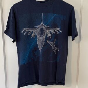 Vintage Navy Blue F-16 Graphic T-Shirt with Jet Design